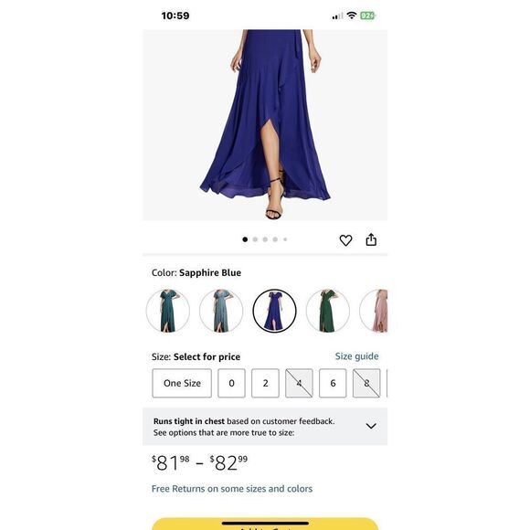 NWT Ever-Pretty Women's Dress  Double V Neck A Line Ruffle Hem Backless Blue L - Picture 2 of 12